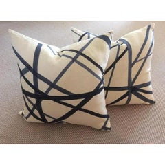 Pair of Contemporary "Channels" Pillows for Lee Jofa Groundworks in Blue