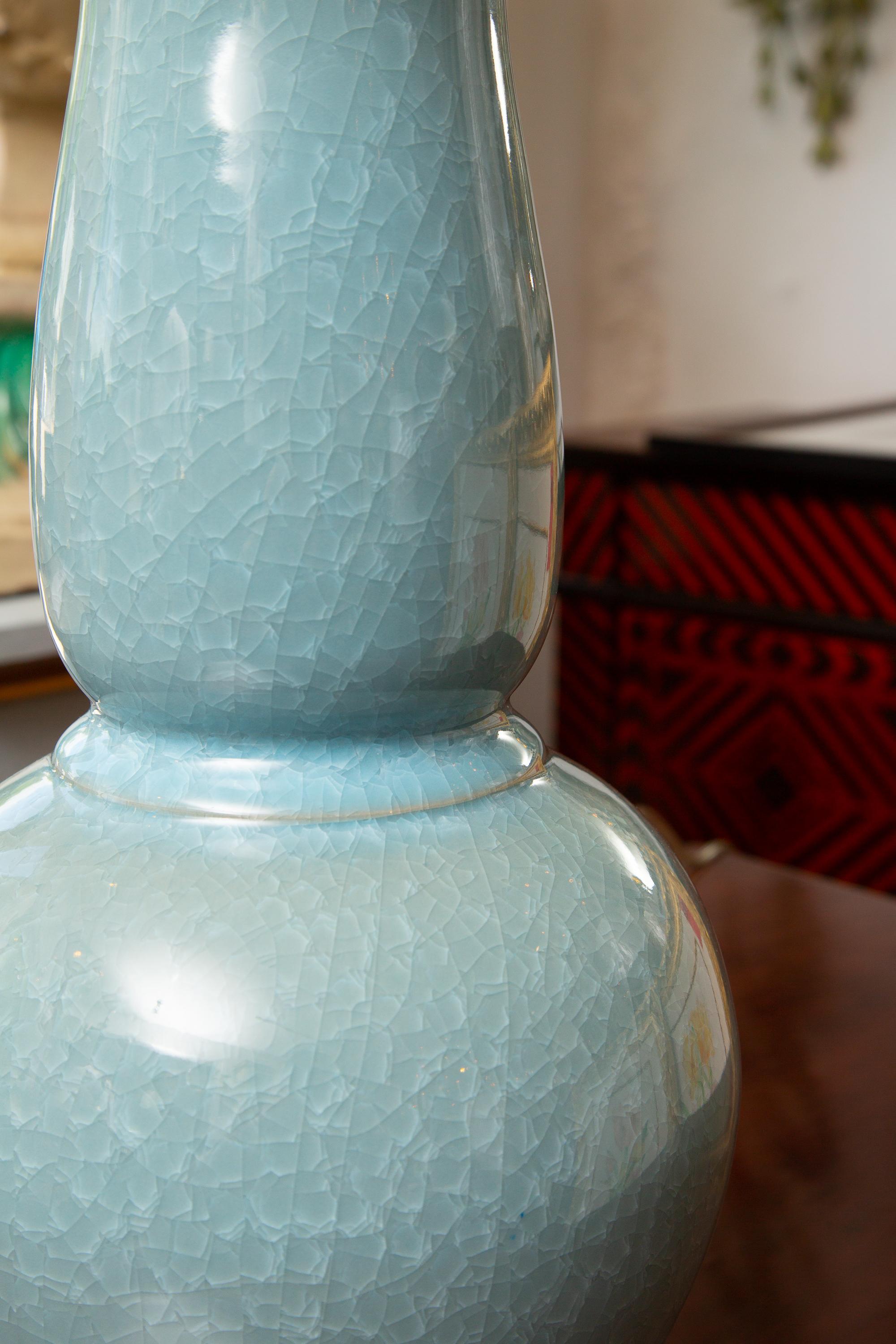 Pair of Contemporary Chinese Dark Celadon Vases as Table Lamps In Excellent Condition In WEST PALM BEACH, FL