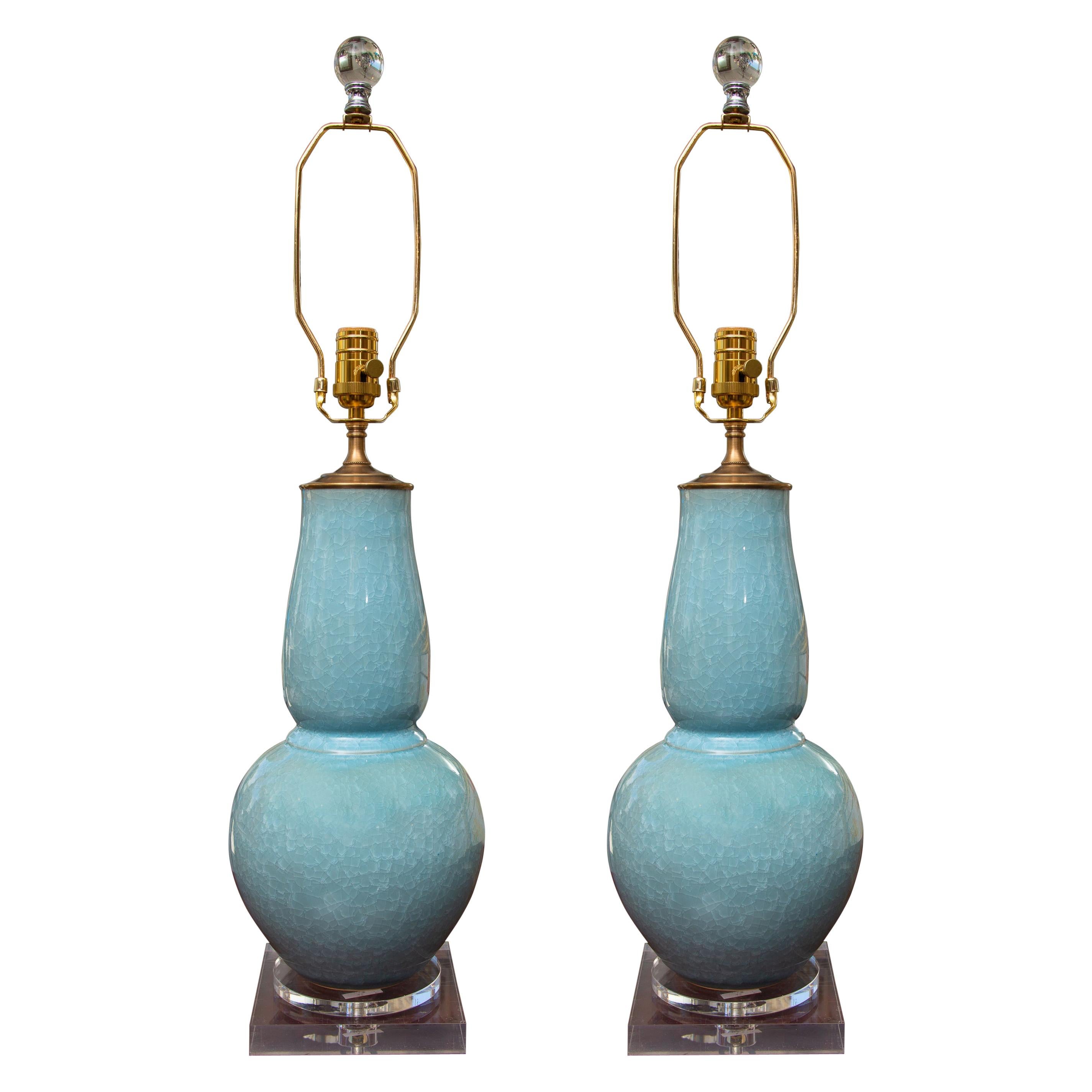 Pair of Contemporary Chinese Dark Celadon Vases as Table Lamps
