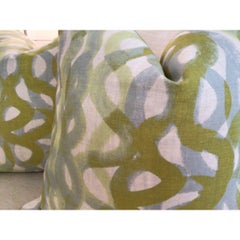 Pair of Contemporary Christopher Farr Fathom in Sage Down-Filled Pillows