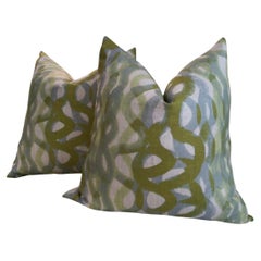 Pair of Contemporary Christopher Farr Fathom in Sage Down-Filled Pillows