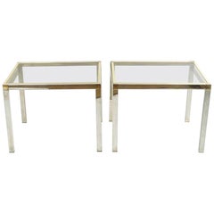 Pair of Contemporary Chrome and Brass End Tables