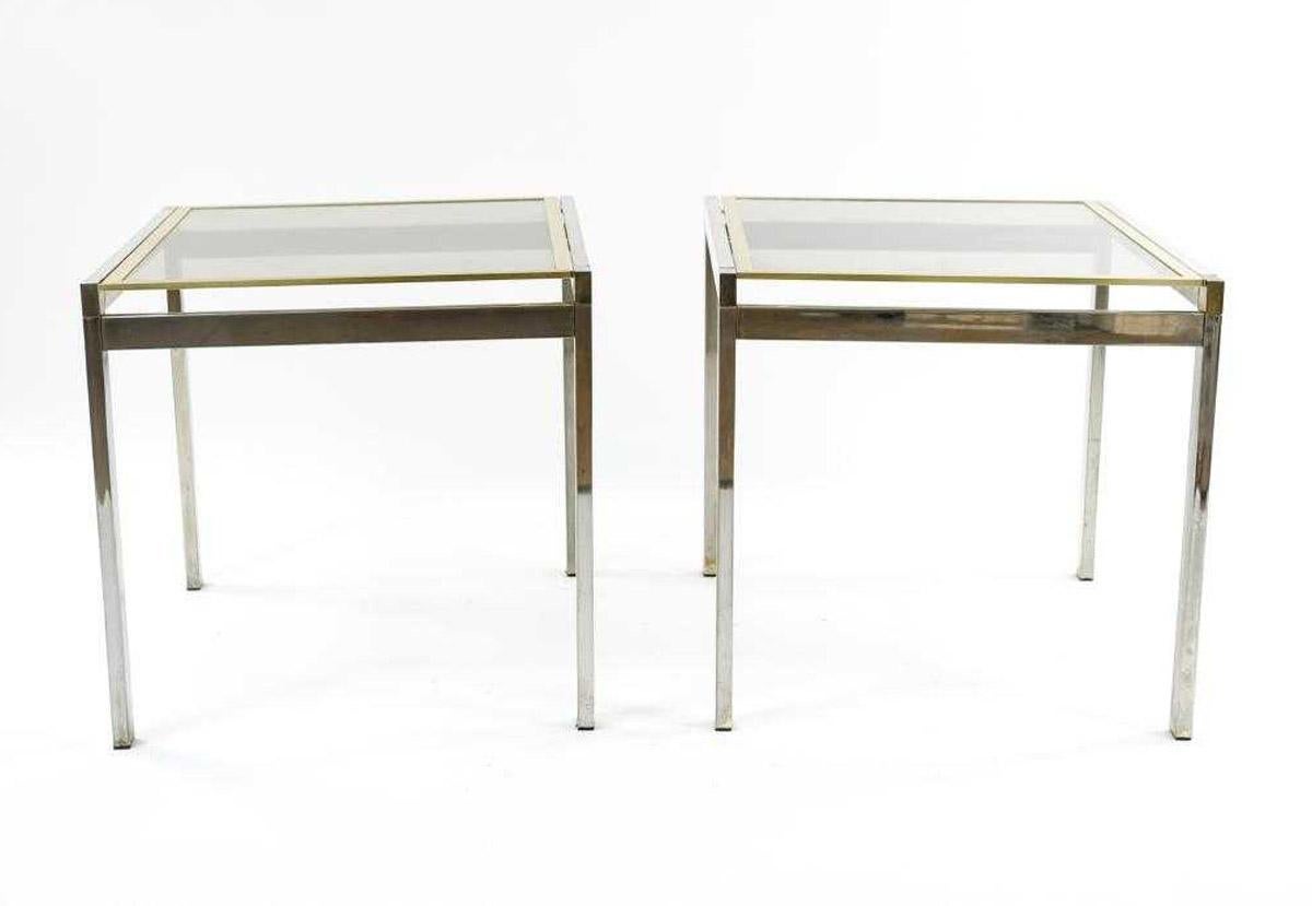 Mid-Century Modern Pair of Contemporary Chrome and Brass End Tables