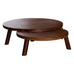 Pair of Contemporary Circular Nesting Coffee Tables, Walnut