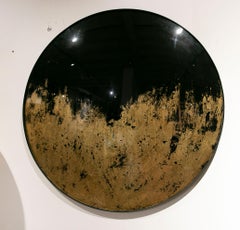 Pair of Contemporary Convex Circular Mirrors with Black Finish