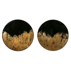 Pair of Contemporary Convex Circular Mirrors with Black Finish
