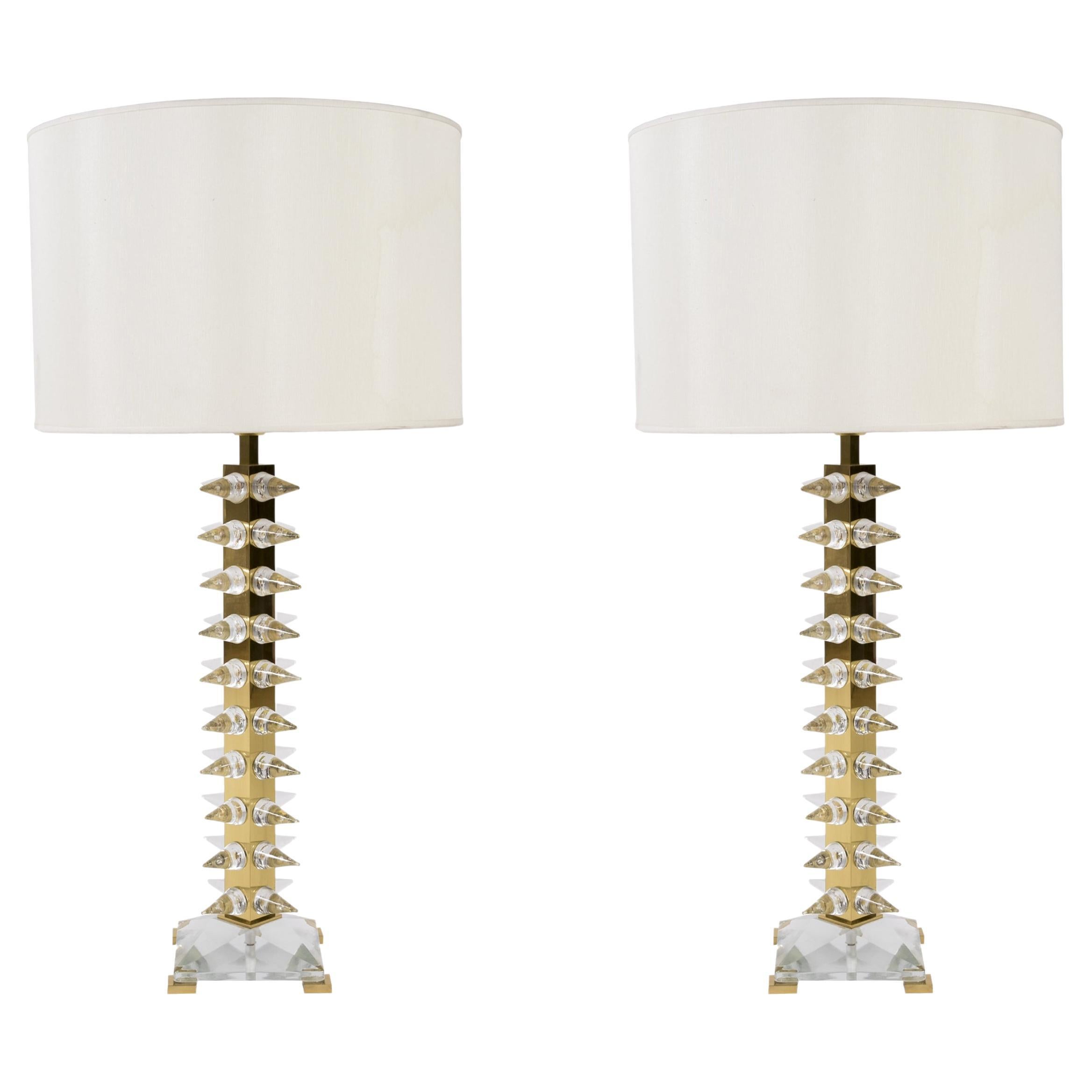 Paire de lampes de table contemporaines en cristal en vente