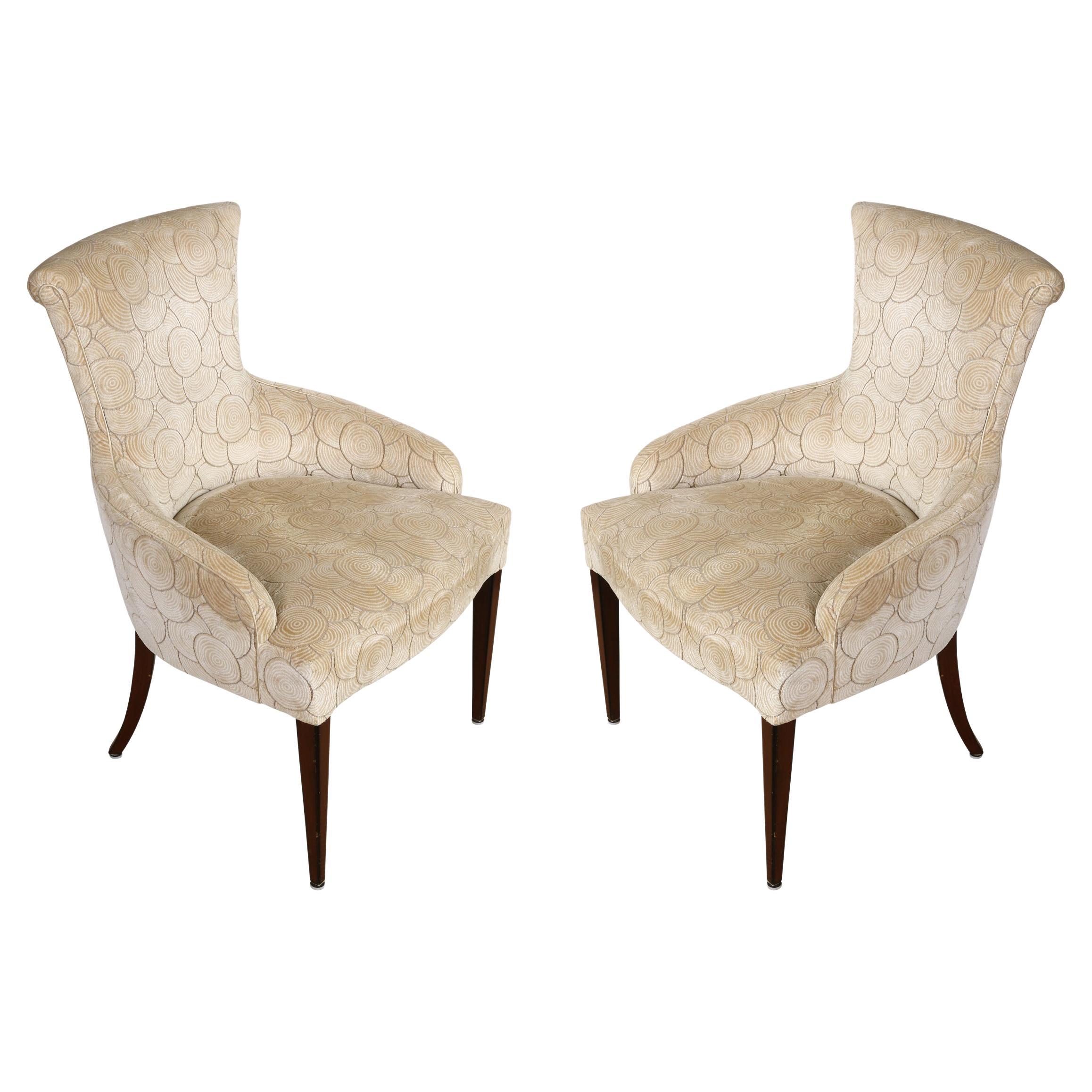 Pair of Contemporary Curved Back Chairs with Modern Velvet For Sale
