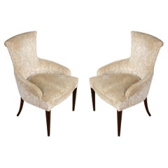 Used Pair of Contemporary Curved Back Chairs with Modern Velvet