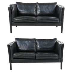 Pair of Contemporary Danish Leather 2-Seater Sofas, Style of Mogens Hansen