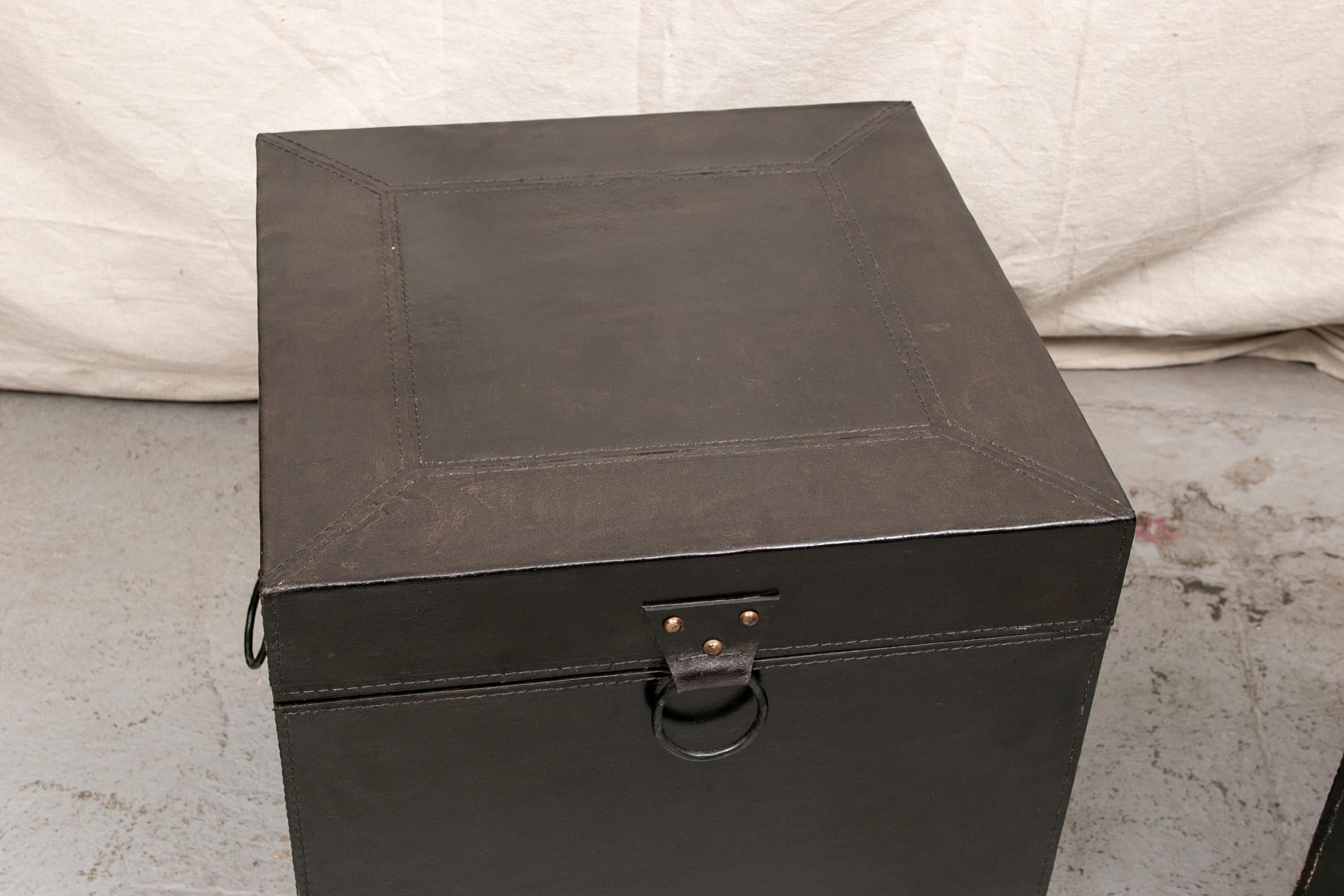 Mid-Century Modern Pair of Contemporary Dark Chocolate Leather Storage Tables