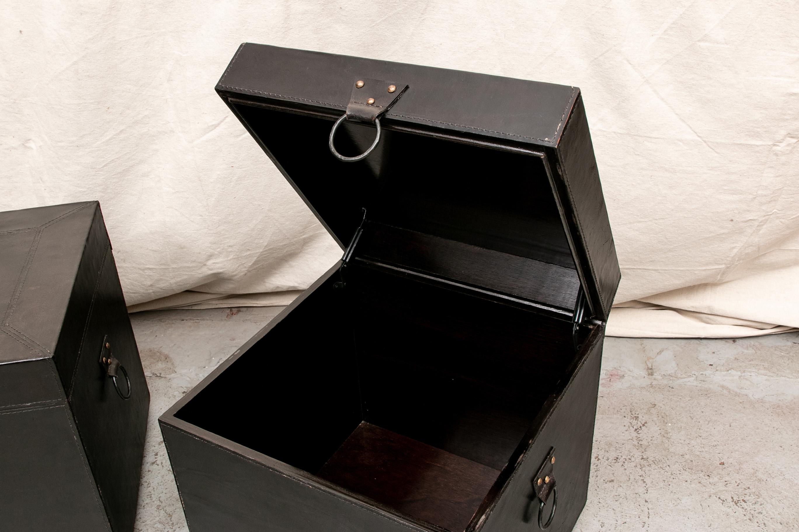 20th Century Pair of Contemporary Dark Chocolate Leather Storage Tables