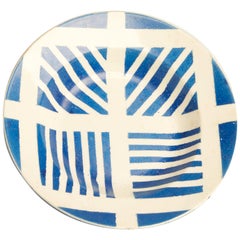 Pair of Contemporary Decorative Blue Geometric Plates Vintage Pair of Contemporary Decorative Blue Geometric Plates