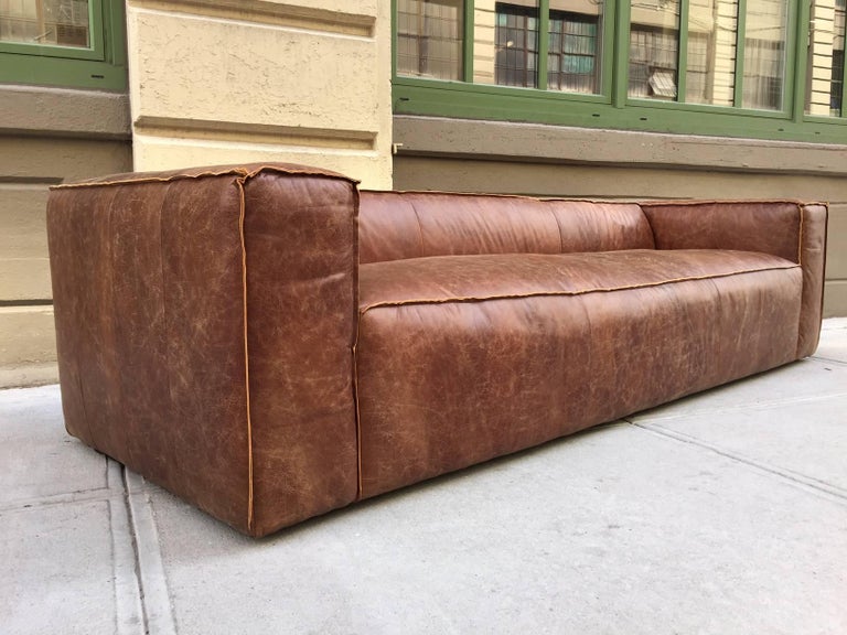Two Contemporary Distressed Leather, Rustic Leather Sofas