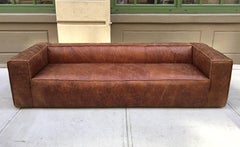 Vintage Contemporary Distressed Leather Sofa