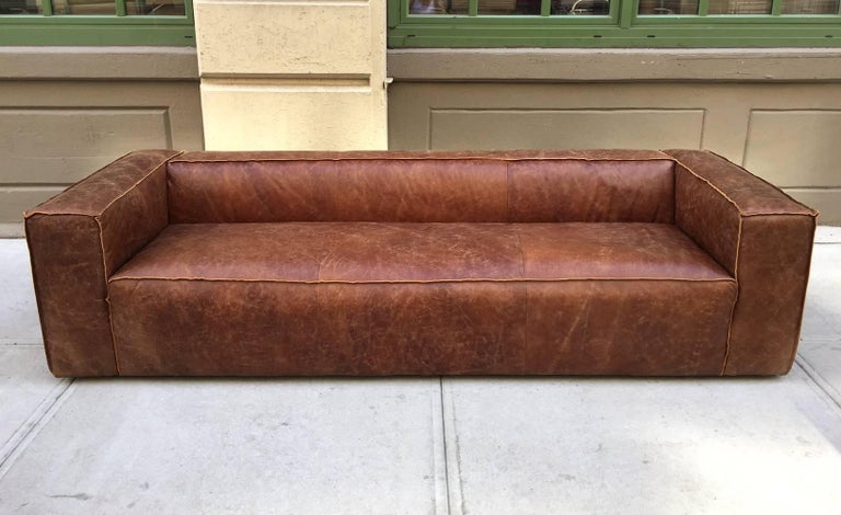 Contemporary Distressed Leather Sofa For Sale at 1stDibs | distressed couch,  distressed leather furniture, distressed leather couch