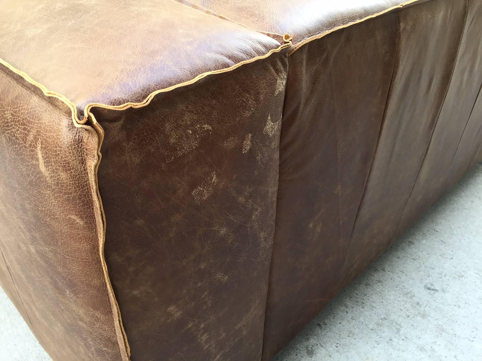 Cerused Contemporary Distressed Leather Sofa For Sale