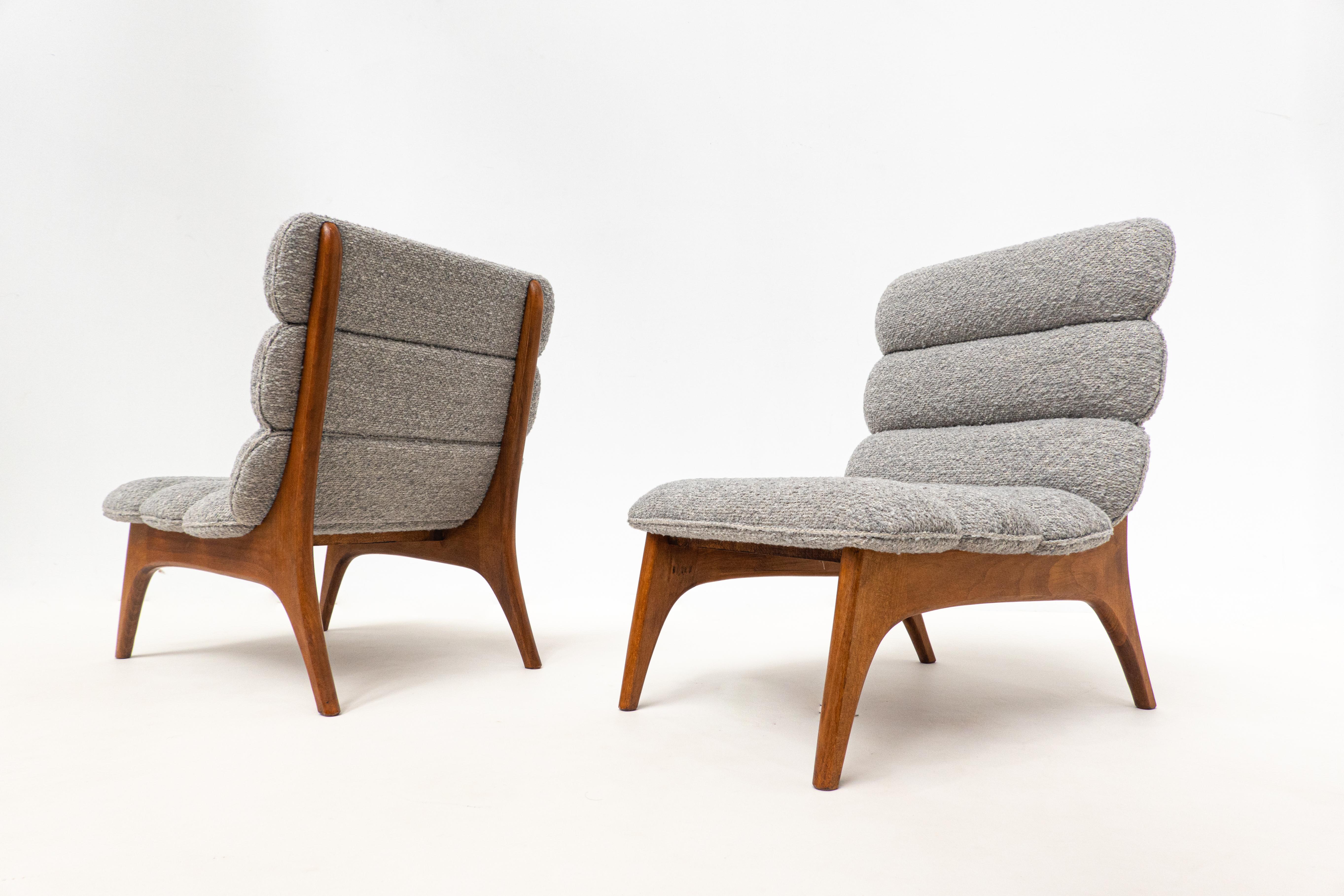 Italian Pair of Contemporary Easy Chairs, Wood and Fabric, Italy For Sale
