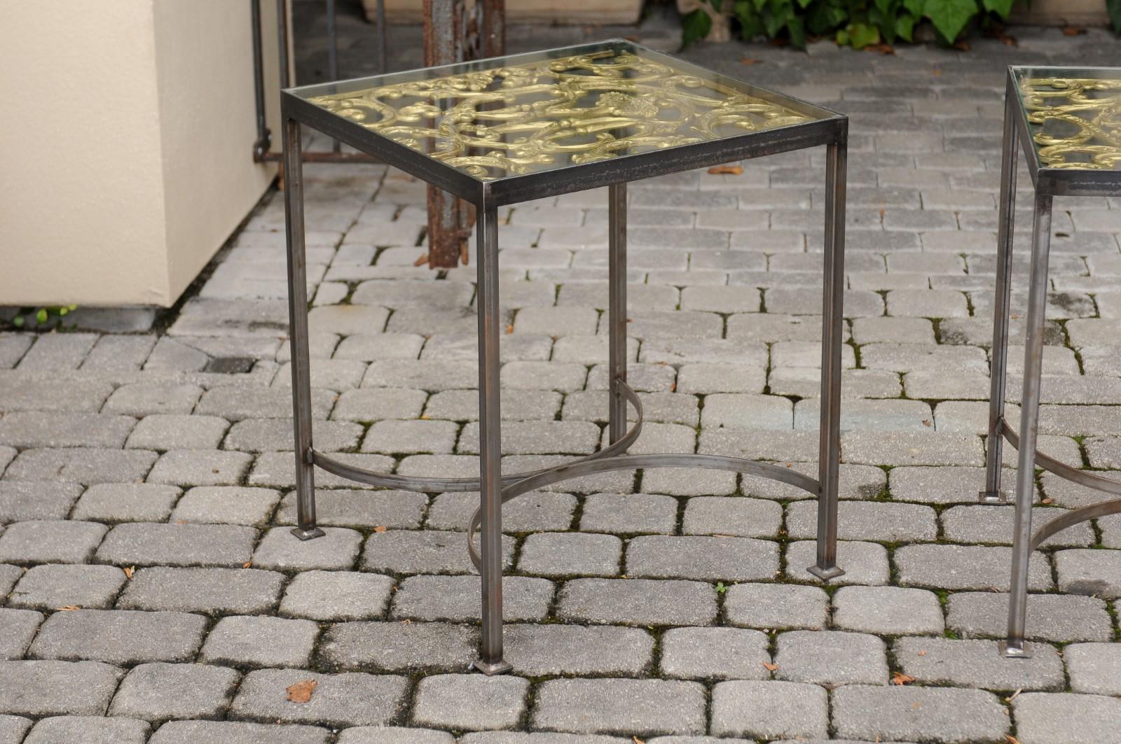 Pair of Contemporary End Tables Made of English 19th Century Brass Fire Screens For Sale 6