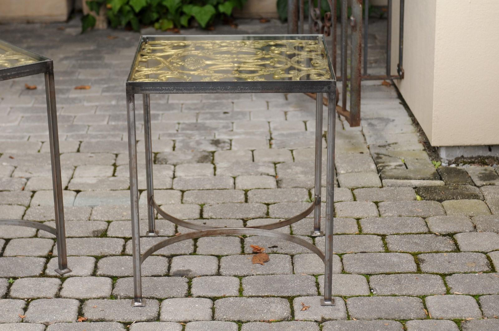 Pair of Contemporary End Tables Made of English 19th Century Brass Fire Screens For Sale 7