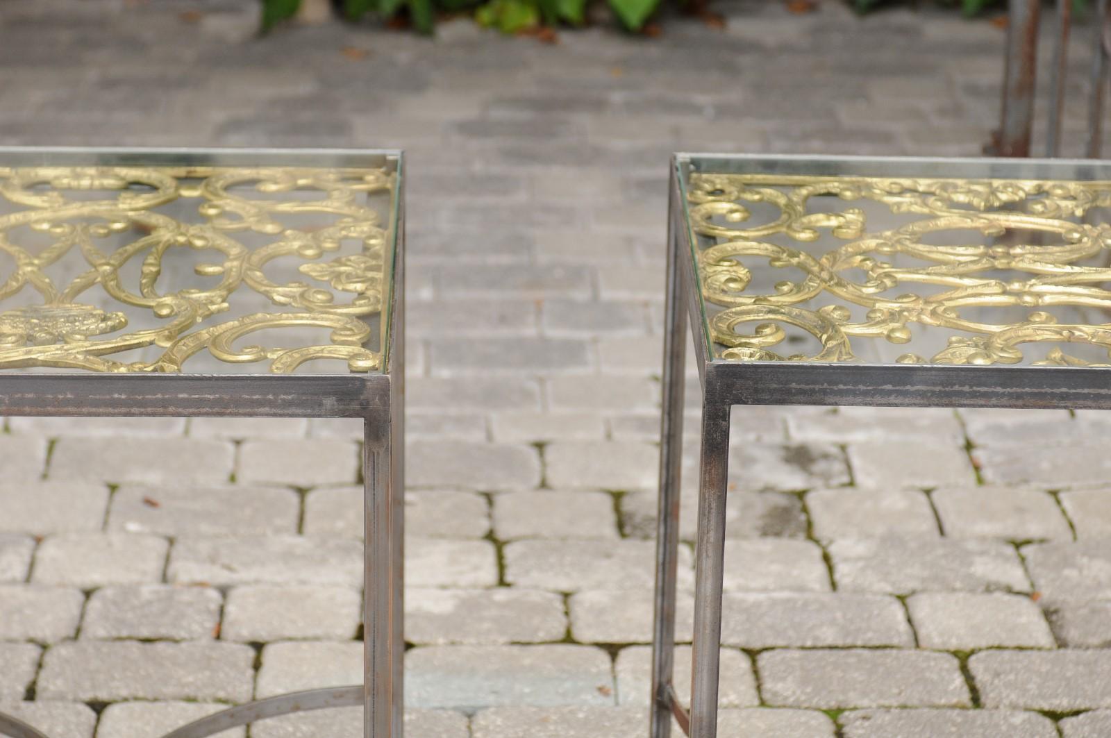 Pair of Contemporary End Tables Made of English 19th Century Brass Fire Screens For Sale 3