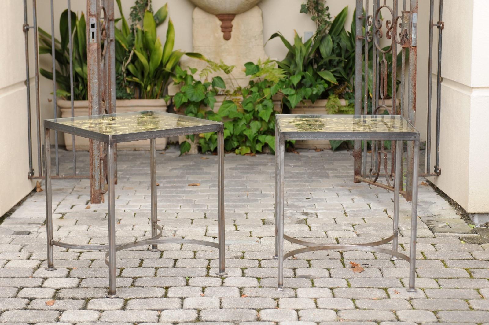 Pair of Contemporary End Tables Made of English 19th Century Brass Fire Screens For Sale 4