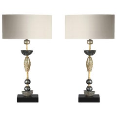 Pair of Contemporary European Glass Sculptural Table Lamps by Margit Wittig