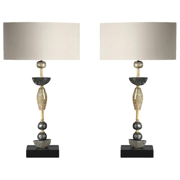 Pair of Contemporary European Glass Sculptural Table Lamps by Margit