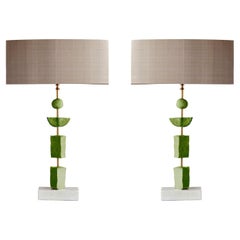 Pair of Contemporary European Table Lamp Synergy in Green by Margit Wittig
