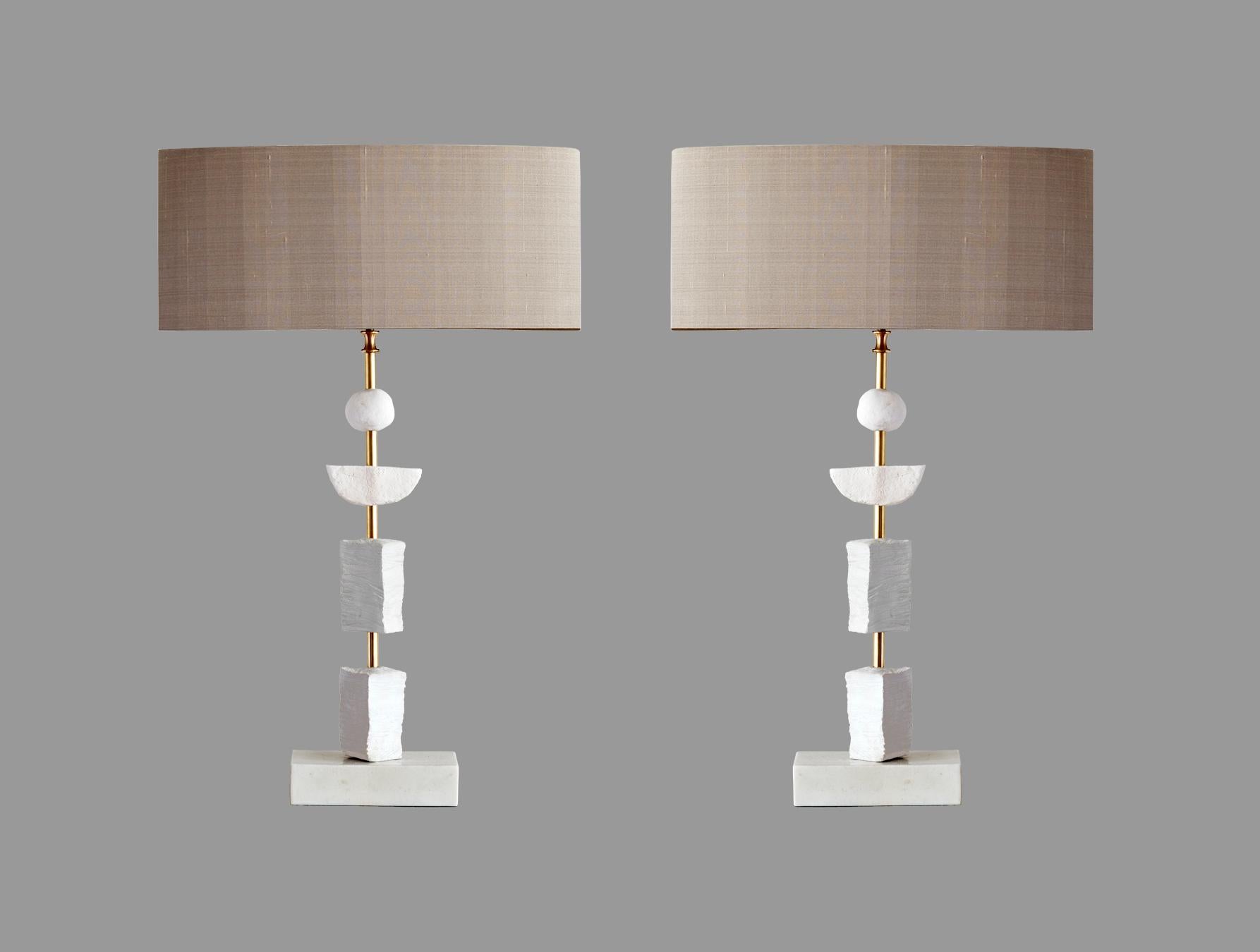 English Pair of Contemporary European Table Lamp Synergy in White by Margit Wittig