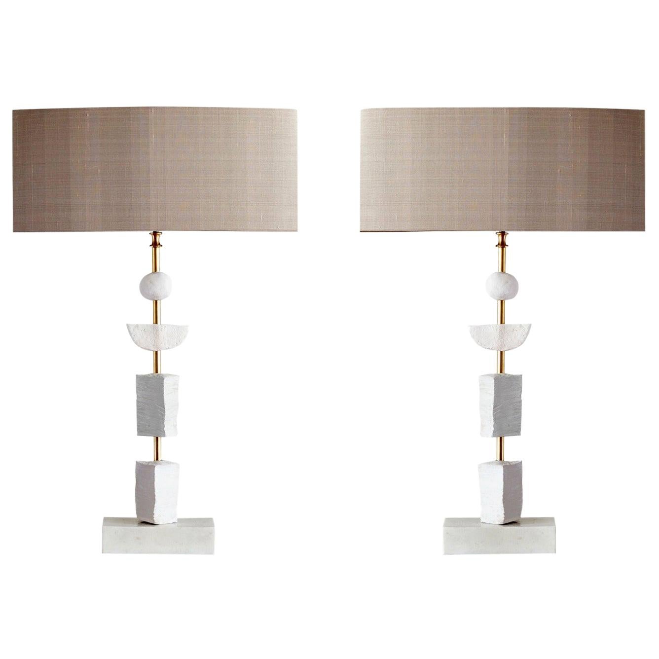 Pair of Contemporary European Table Lamp Synergy in White by Margit Wittig For Sale