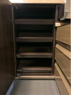 Pair of Contemporary Exotic Wood Shoe Cabinets with Marble Top, Brass Detail