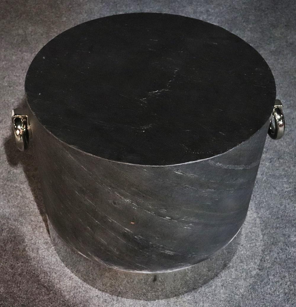 Pair of Contemporary Faux Slate Drum Shaped End Tables In Good Condition In Swedesboro, NJ