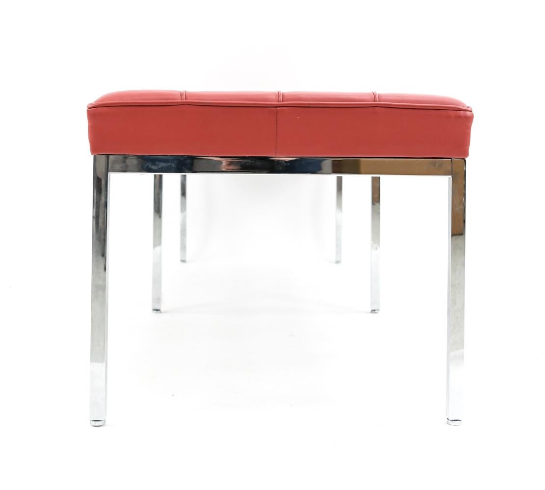 Pair of Contemporary Florence Knoll Three-Seat Benches in Red Leather 2