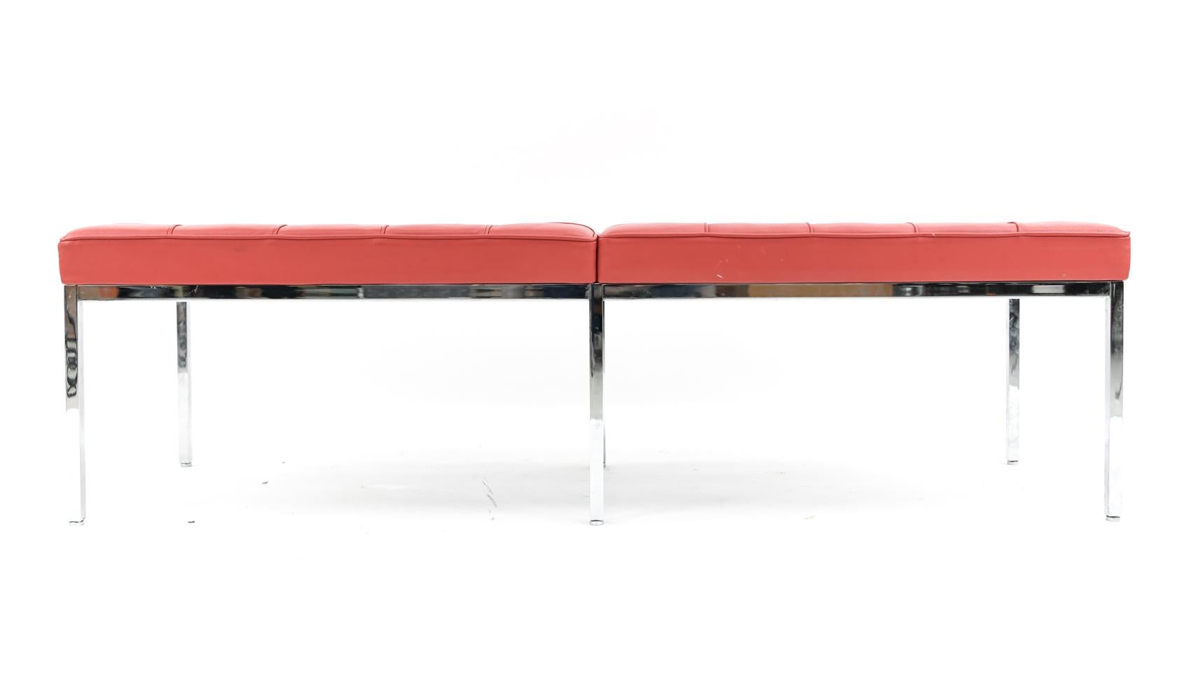 Pair of Contemporary Florence Knoll Three-Seat Benches in Red Leather 4