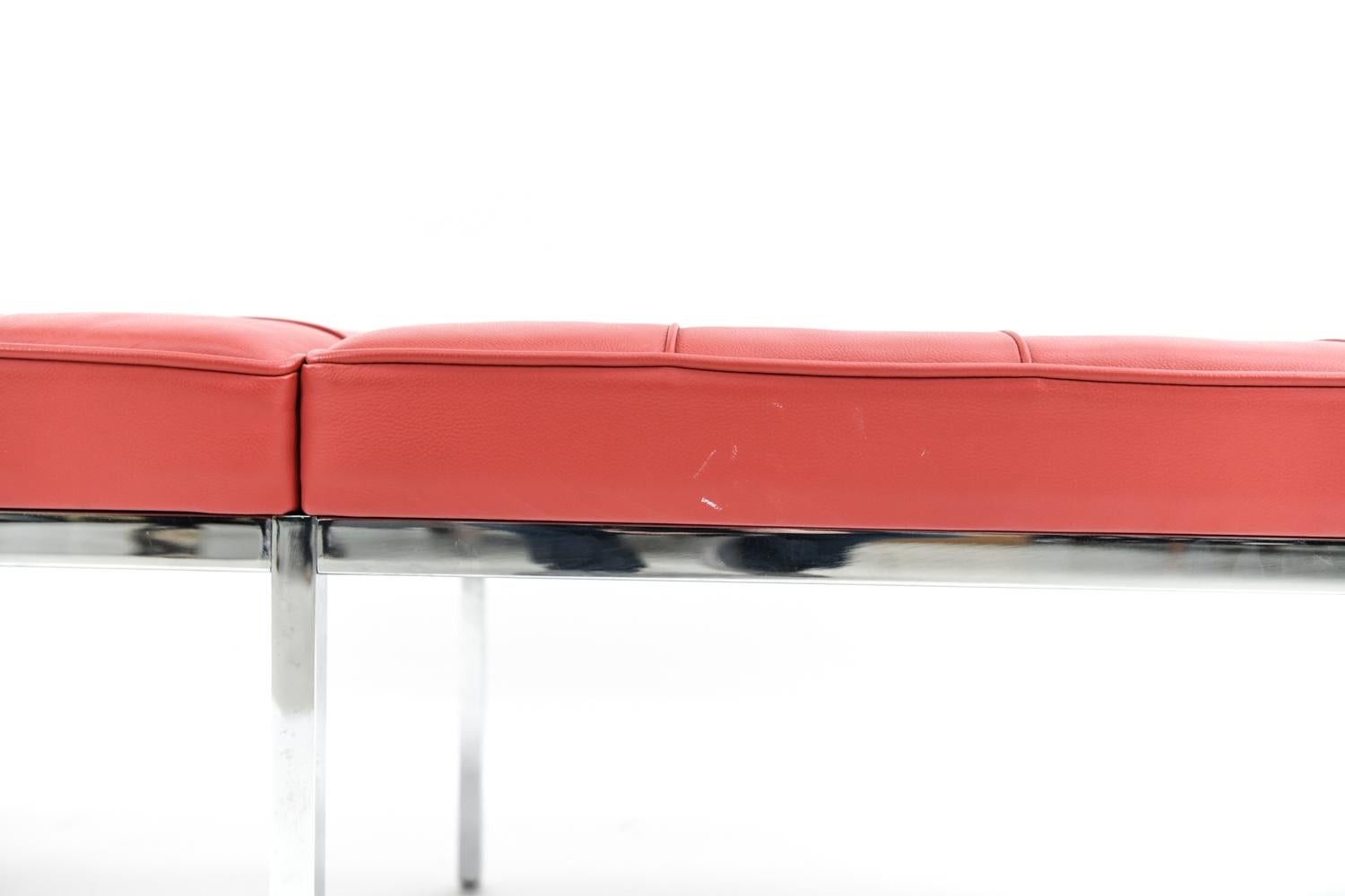Pair of Contemporary Florence Knoll Three-Seat Benches in Red Leather 5