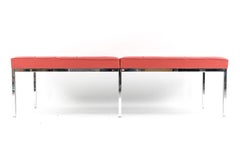 Pair of Contemporary Florence Knoll Three-Seat Benches in Red Leather