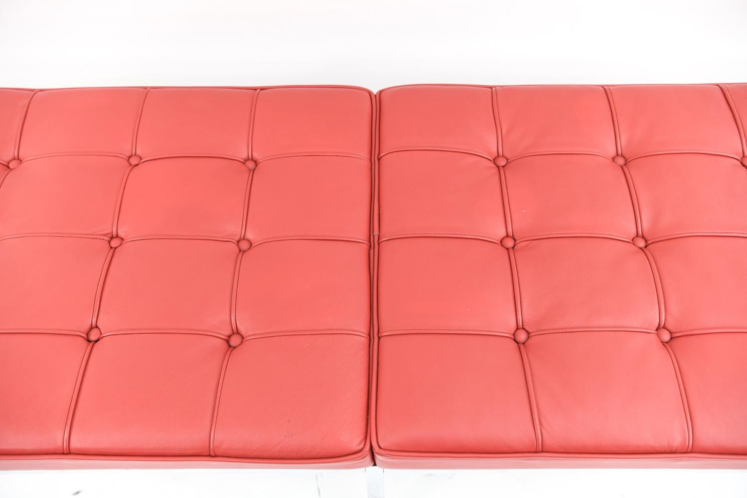 Mid-Century Modern Pair of Contemporary Florence Knoll Three-Seat Benches in Red Leather