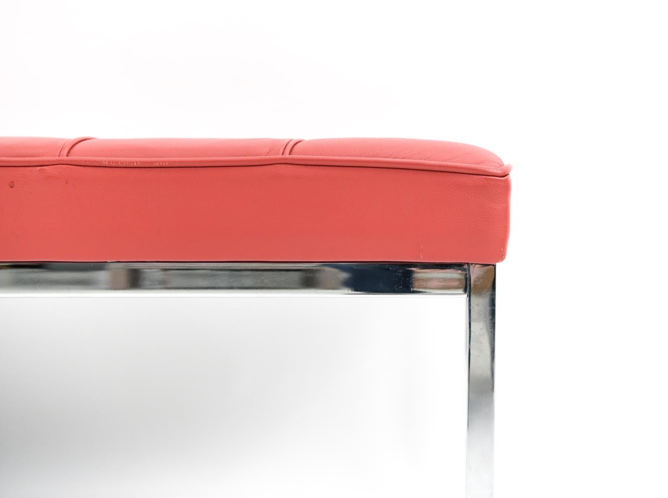 Polished Pair of Contemporary Florence Knoll Three-Seat Benches in Red Leather