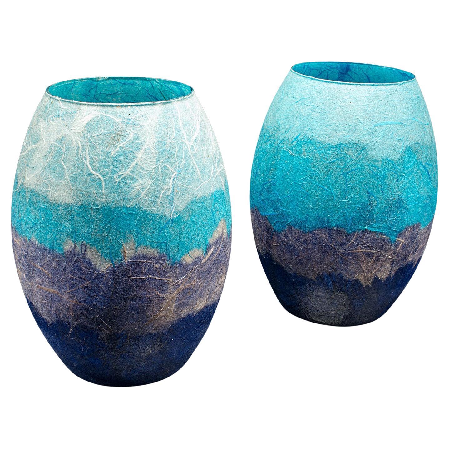 Pair Of Contemporary Flower Vases, English, Art Glass, Straw Silk, Baluster Urn