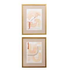 Pair of Contemporary Framed Abstract Paintings on Cold Pressed Watercolor Paper