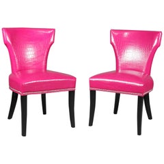 Pair of Contemporary Fuschia Alligator Skin Leatherette Accent Chairs