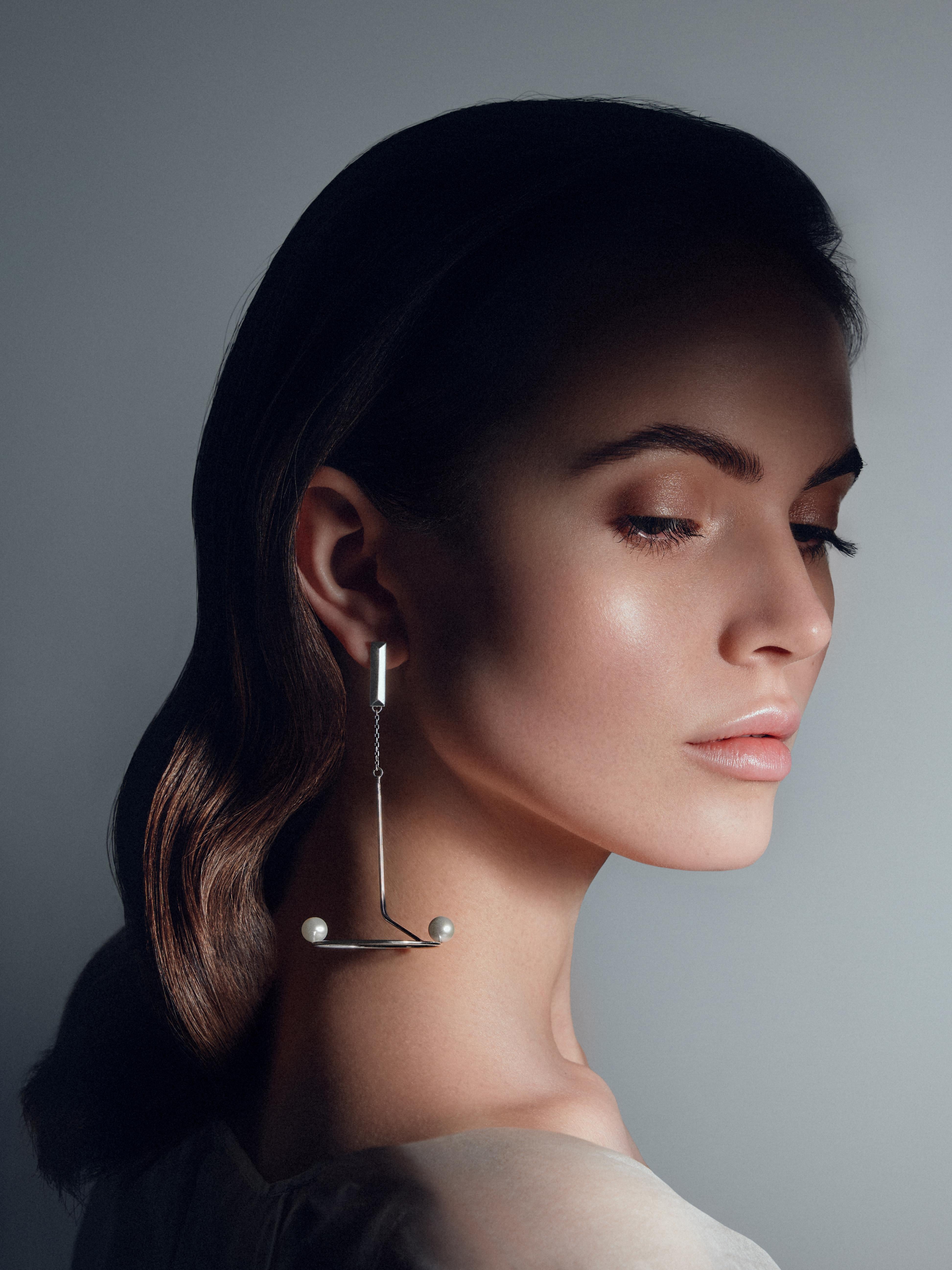 Pair of Contemporary Gilding Silver Earrings Handcrafted with Natural Pearls In New Condition For Sale In Vilnius, LT
