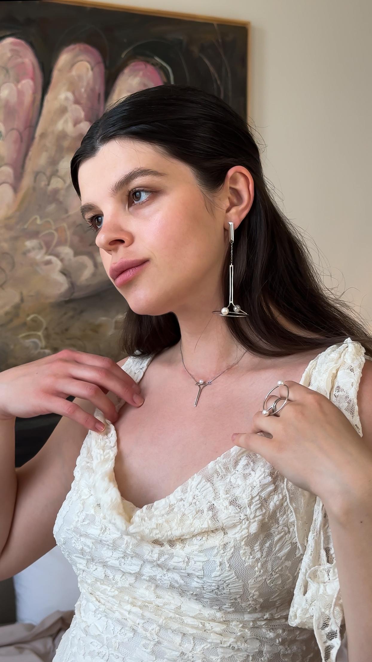 Pair of Contemporary Gilding Silver Earrings Handcrafted with Natural Pearls For Sale 3