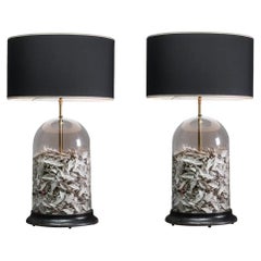 Paire de lampes contemporaines en verre et papier inspirées de la tradition japonaise de l
origami