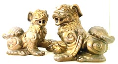 Pair of Contemporary Gold Gilt Ceramic Glaze Foo Dog Sculptures