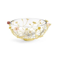 Pair of Contemporary Gold Metal and Glass Wildflower Decorative Bowl
