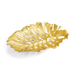 Pair of Contemporary Gold Metal Leaf Decorative Centerpiece Bowl