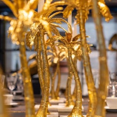 Pareja de Portavelas Contemporáneos de Palmera de Metal Dorado