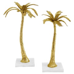 Pareja de Portavelas Contemporáneos de Palmera de Metal Dorado